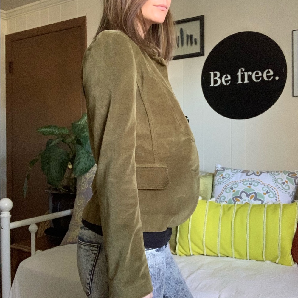 Olive green velvet FOSSIL blazer coat - Picture 3 of 16